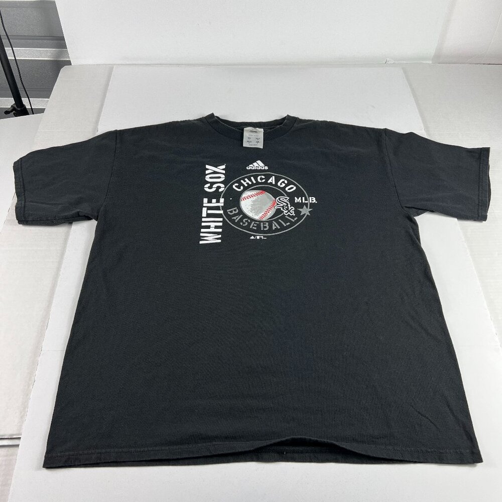 Y2K 2004 Adidas MLB Chicago White Sox Baseball Shirt Adult Large Black Faded Tee